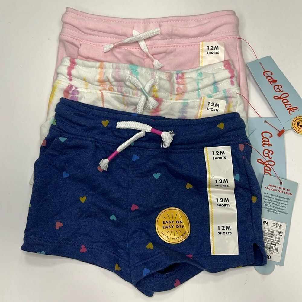 BUNDLE of 3 Cat & Jack Girls Easy on Easy off Drawstring Shorts Size 12M